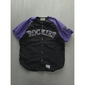 Vintage‎ 90s Colorado Rockies MLB Baseball Black Purple Cotton Jersey Mirage M